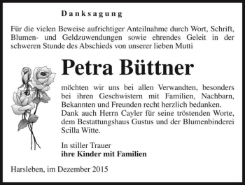 Traueranzeige von Petra Büttner  von Magdeburger Volksstimme