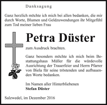 Traueranzeige von Petra Düster  von Magdeburger Volksstimme