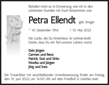 Traueranzeige von Petra Ellendt (geb. Dreger)  von Magdeburger Volksstimme