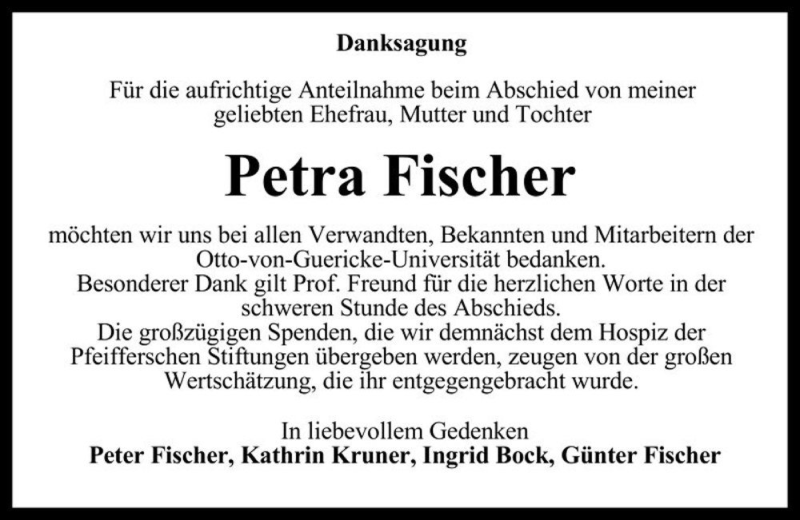  Traueranzeige für Petra Fischer  vom 06.11.2015 aus Magdeburger Volksstimme