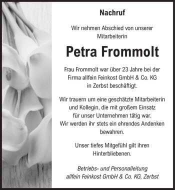 Traueranzeige von Petra Frommolt  von Magdeburger Volksstimme