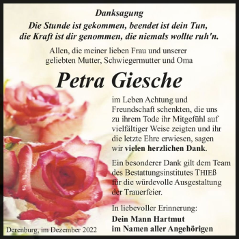 Traueranzeige von Petra Giesche  von Magdeburger Volksstimme