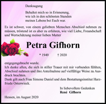 Traueranzeige von Petra Gifhorn  von Magdeburger Volksstimme