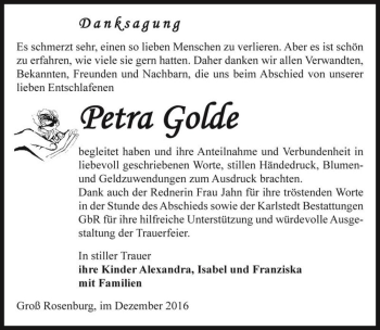 Traueranzeige von Petra Golde  von Magdeburger Volksstimme