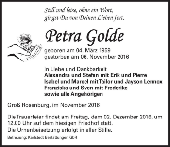 Traueranzeige von Petra Golde  von Magdeburger Volksstimme
