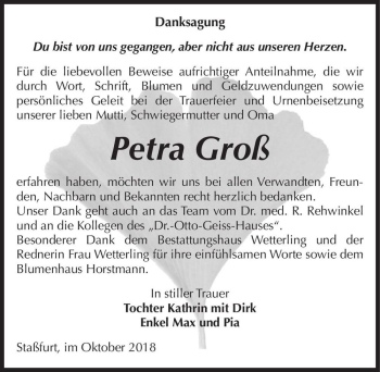 Traueranzeige von Petra Groß  von Magdeburger Volksstimme