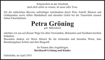 Traueranzeige von Petra Gröning (geb. Behrenbeck)  von Magdeburger Volksstimme