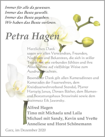 Traueranzeige von Petra Hagen  von Magdeburger Volksstimme
