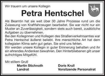 Traueranzeige von Petra Hentschel  von Magdeburger Volksstimme