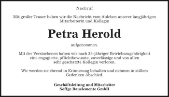 Traueranzeige von Petra Herold  von Magdeburger Volksstimme