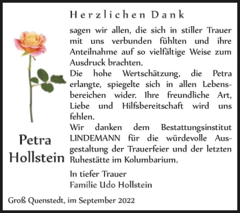 Traueranzeige von Petra Hollstein  von Magdeburger Volksstimme