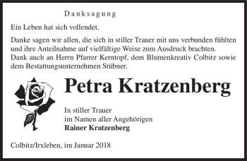 Traueranzeige von Petra Kratzenberg  von Magdeburger Volksstimme