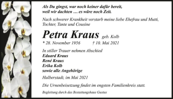 Traueranzeige von Petra Kraus (geb. Kolb)  von Magdeburger Volksstimme