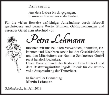 Traueranzeige von Petra Lehmann  von Magdeburger Volksstimme