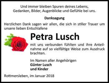 Traueranzeige von Petra Lusch  von Magdeburger Volksstimme