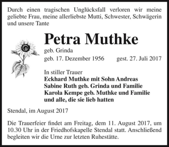 Traueranzeige von Petra Muthke (geb. Grinda)  von Magdeburger Volksstimme