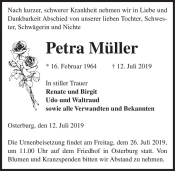 Traueranzeige von Petra Müller  von Magdeburger Volksstimme