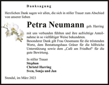 Traueranzeige von Petra Neumann (geb. Harring)  von Magdeburger Volksstimme