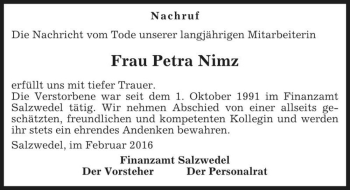 Traueranzeige von Petra Nimz  von Magdeburger Volksstimme