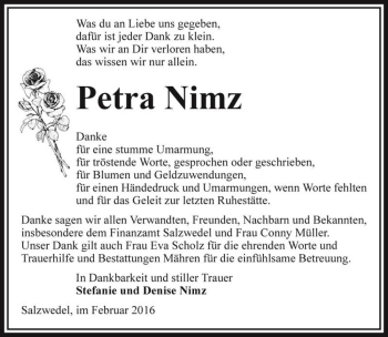 Traueranzeige von Petra Nimz  von Magdeburger Volksstimme