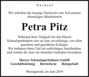 Traueranzeige von Petra Pitz  von Magdeburger Volksstimme