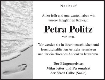 Traueranzeige von Petra Politz  von Magdeburger Volksstimme