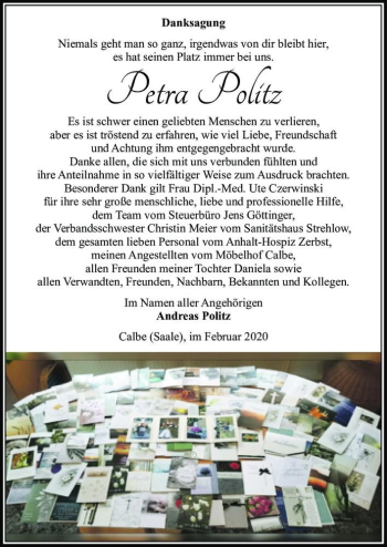 Traueranzeige von Petra Politz  von Magdeburger Volksstimme