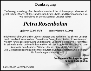 Traueranzeige von Petra Rosenbohm  von Magdeburger Volksstimme