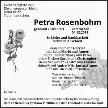 Traueranzeige von Petra Rosenbohm  von Magdeburger Volksstimme