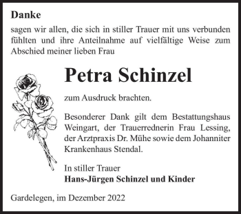 Traueranzeige von Petra Schinzel  von Magdeburger Volksstimme