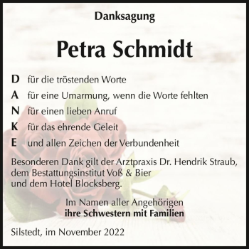 Traueranzeige von Petra Schmidt  von Magdeburger Volksstimme