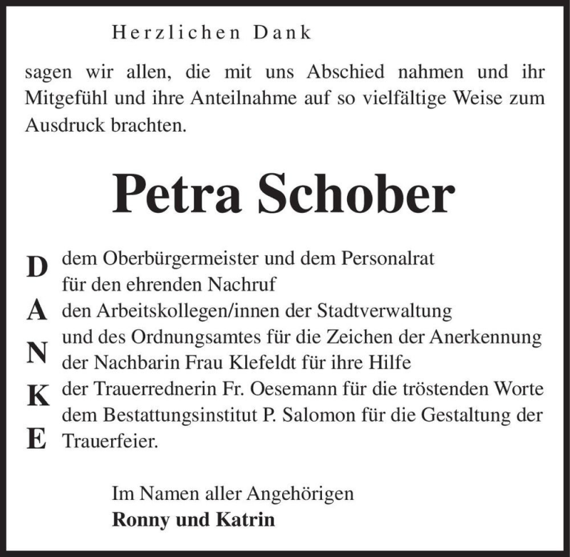  Traueranzeige für Petra Schober  vom 24.02.2018 aus Magdeburger Volksstimme
