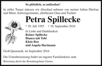 Traueranzeige von Petra Spillecke  von Magdeburger Volksstimme