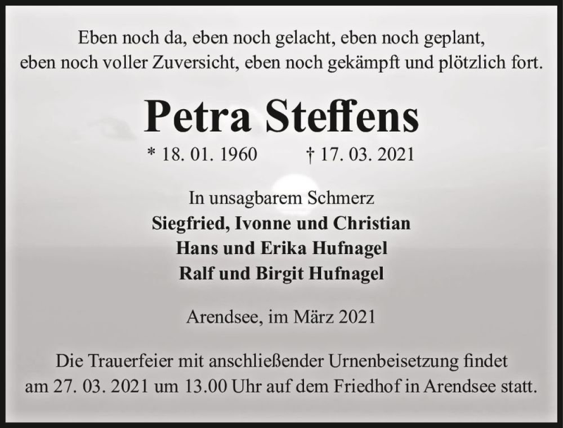  Traueranzeige für Petra Steffens  vom 23.03.2021 aus Magdeburger Volksstimme