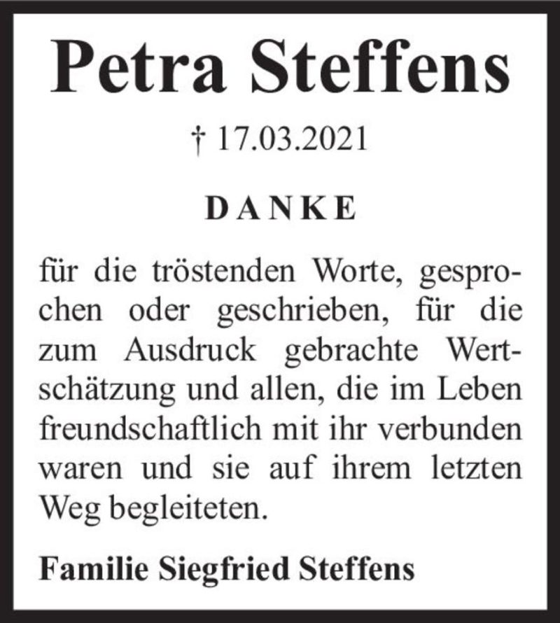  Traueranzeige für Petra Steffens  vom 10.04.2021 aus Magdeburger Volksstimme