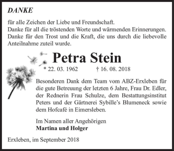 Traueranzeige von Petra Stein  von Magdeburger Volksstimme