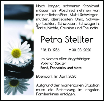 Traueranzeige von Petra Stellter  von Magdeburger Volksstimme