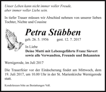 Traueranzeige von Petra Stübben  von Magdeburger Volksstimme