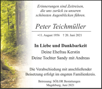 Traueranzeige von Petra Teichmüller  von Magdeburger Volksstimme