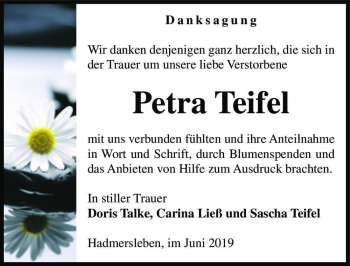 Traueranzeige von Petra Teifel  von Magdeburger Volksstimme