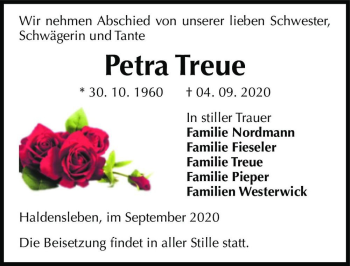 Traueranzeige von Petra Treue  von Magdeburger Volksstimme