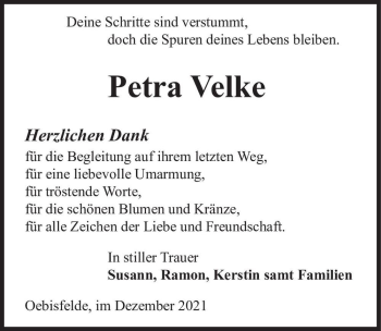 Traueranzeige von Petra Velke  von Magdeburger Volksstimme