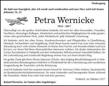 Traueranzeige von Petra Wernicke  von Magdeburger Volksstimme