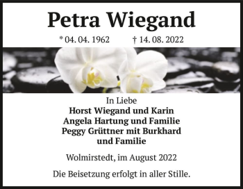 Traueranzeige von Petra Wiegand  von Magdeburger Volksstimme