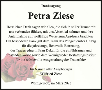 Traueranzeige von Petra Ziese  von Magdeburger Volksstimme