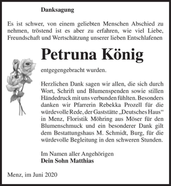Traueranzeige von Petruna König  von Magdeburger Volksstimme