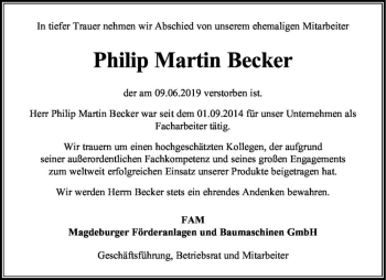 Traueranzeige von Philip Martin Becker  von Magdeburger Volksstimme