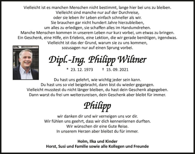  Traueranzeige für Philipp Wiltner  vom 28.09.2021 aus Magdeburger Volksstimme