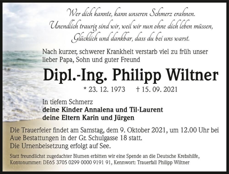  Traueranzeige für Philipp Wiltner  vom 25.09.2021 aus Magdeburger Volksstimme