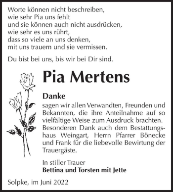 Traueranzeige von Pia Mertens  von Magdeburger Volksstimme